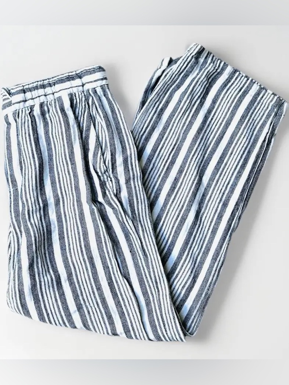 High-Waisted Striped Linen-Blend Wide-Leg Pants - Picture 3 of 6